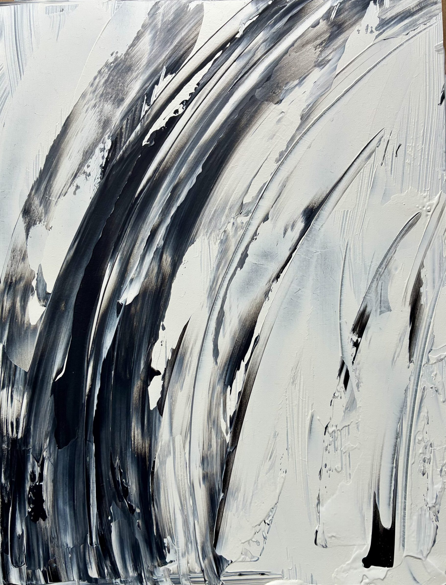 Weiss, Grau, Schwarz, Acrylfarbe auf Spanplatte 35x45