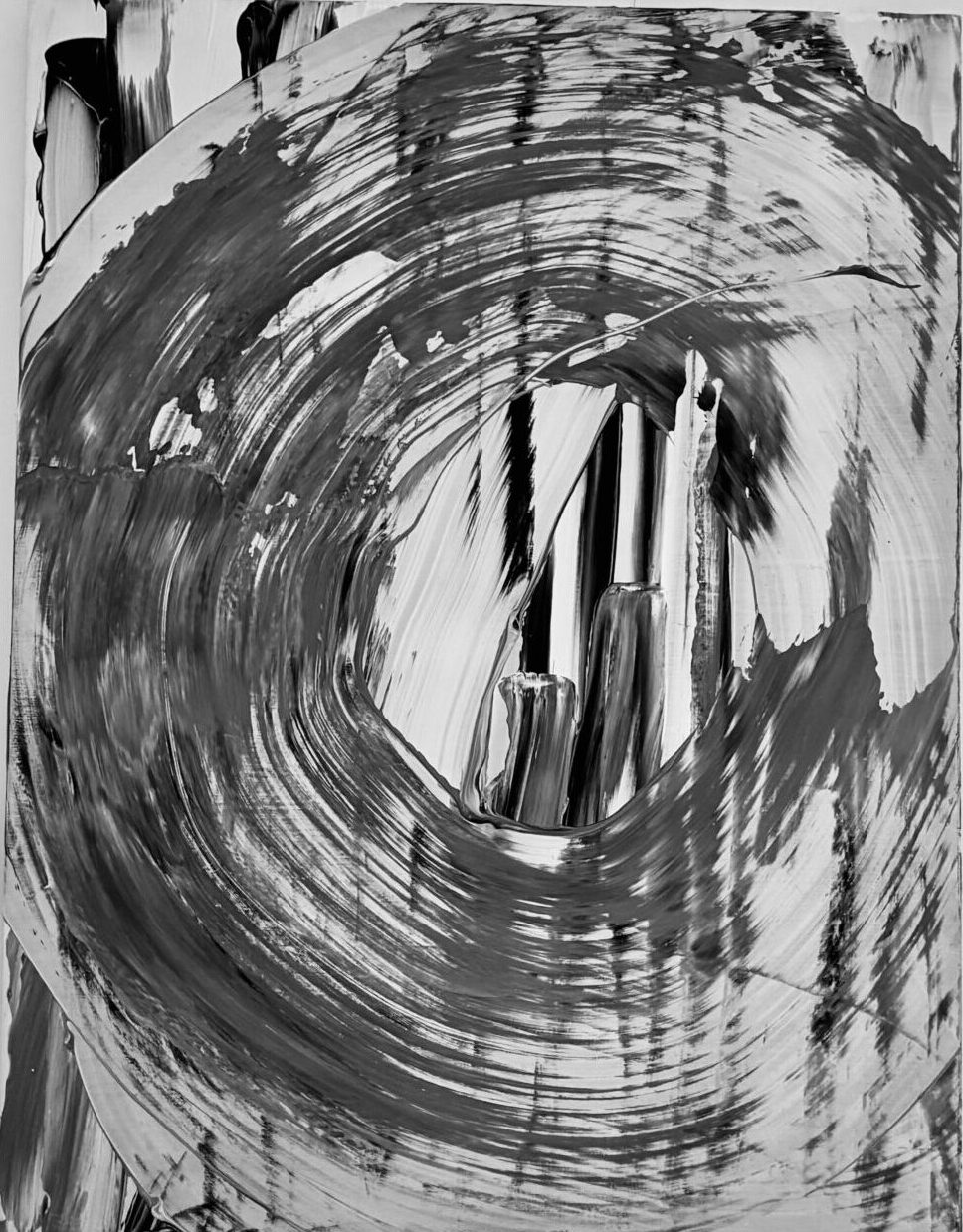 Weiss, Grau, Schwarz, Acrylfarbe auf Spanplatte 35x45
