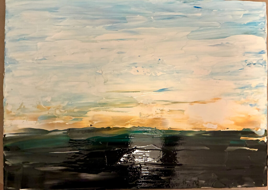 Horizont Schwarzgrün zu Weiss, Acrylarbe auf Leinwand 40x30