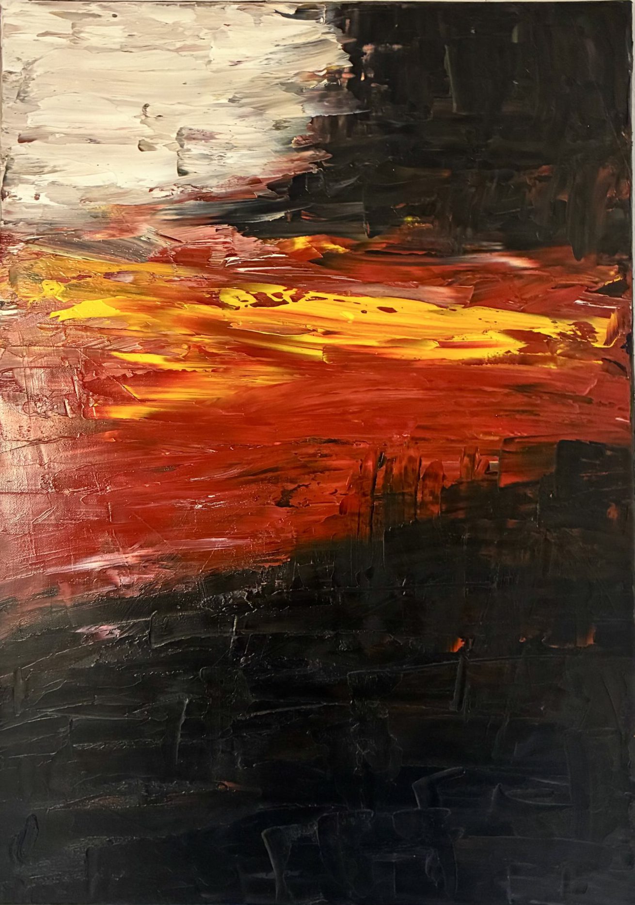 Schwarz gespachtelt mit Rot und Weiss, Ölfarbe auf Leinwand 70x50