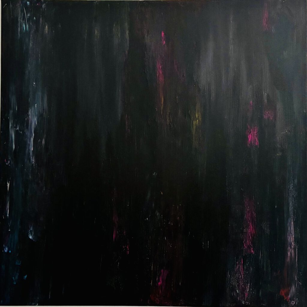 Schwarz gespachtelt auf Leinwand 90x90 