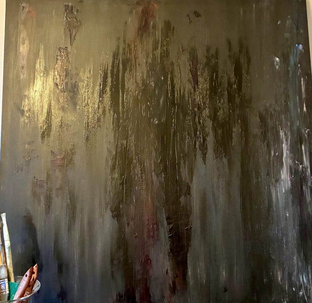 Monochrom Schwarz gespachtelt Acrylfarbe auf Leinwand 90x90