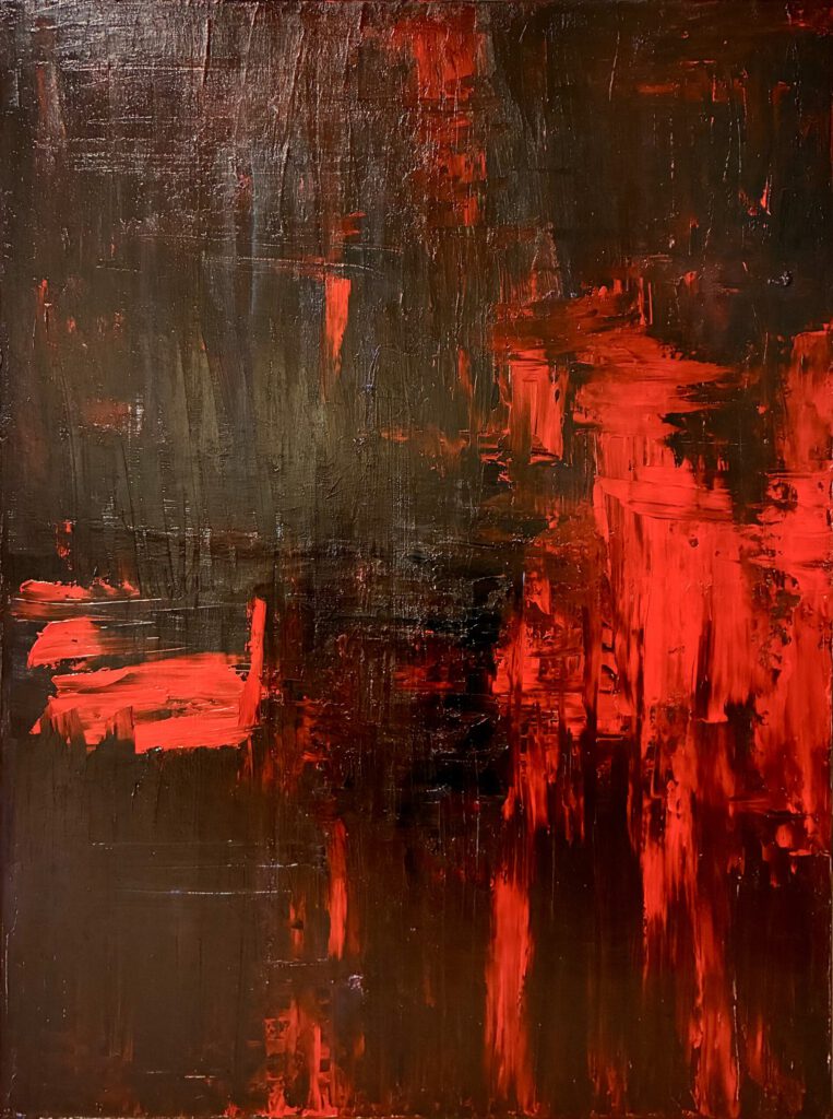 Schwarz gespachtelt mit Rot, Ölfarbe auf Leinwand 120 x 90