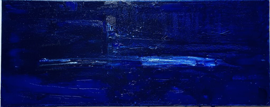 Varianten von Blau gespachtelt, Ölfarbe auf Leinwand 40 x 100