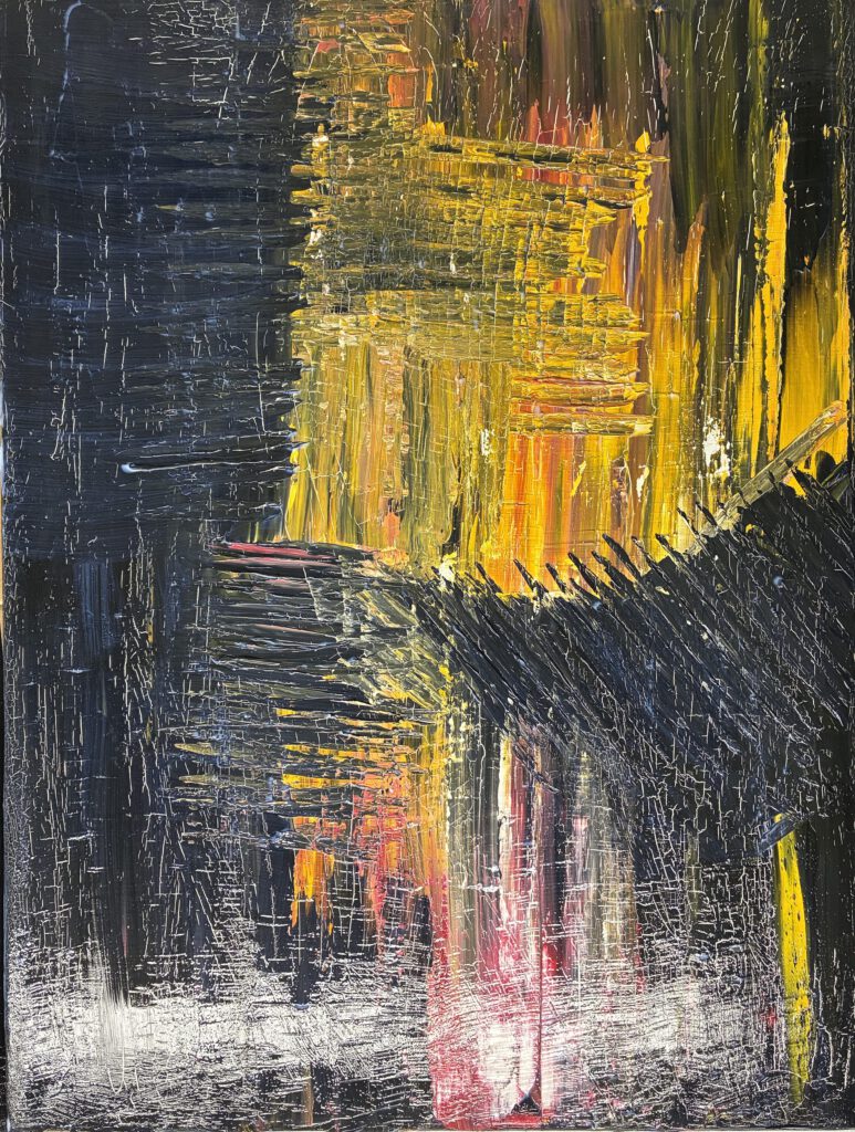 BLACK, OCHRE YELLOW, RED · 100 × 80 cm · Ölfarbe auf Leinwand · Spachteltechnik