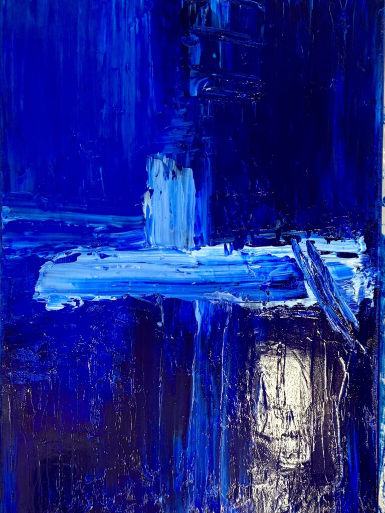 Nr. 10 Varianten von Blau mit Weiss, Ölfarbe auf Leinwand, Grösse: 70x50, Juni 2026.